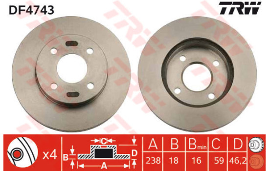 Disque de frein DF4743 TRW