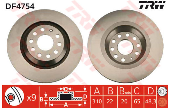 Disque de frein DF4754 TRW