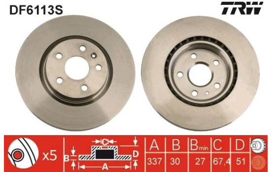 Disque de frein DF6113S TRW, Image 2