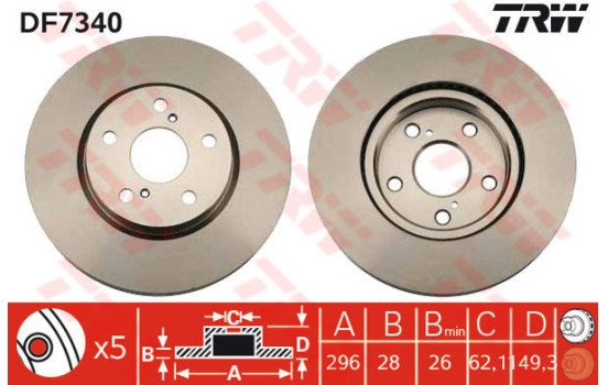 Disque de frein DF7340 TRW