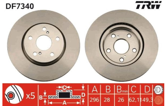 Disque de frein DF7340 TRW, Image 2