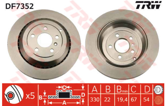 Disque de frein DF7352 TRW