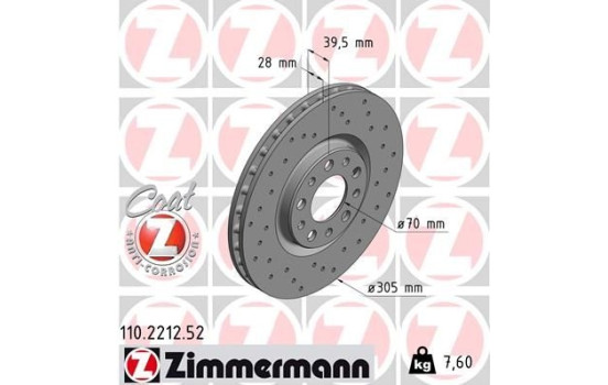 Disque de frein DISQUE DE FREIN SPORT COAT Z 110.2212.52 Zimmermann, Image 2