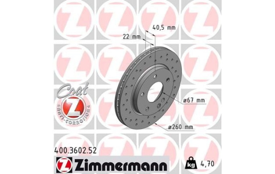 Disque de frein DISQUE DE FREIN SPORT COAT Z 400.3602.52 Zimmermann, Image 2