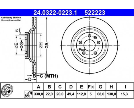 Disque de frein PowerDisc 24.0322-0223.1 ATE