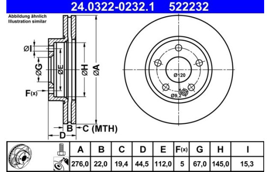 Disque de frein PowerDisc 24.0322-0232.1 ATE