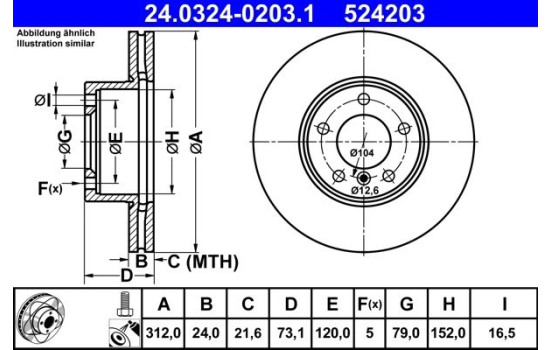 Disque de frein PowerDisc 24.0324-0203.1 ATE, Image 2