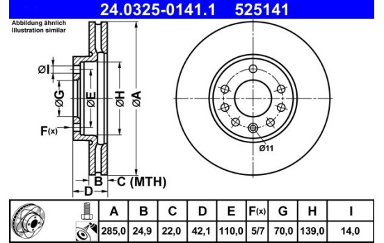 Disque de frein PowerDisc 24.0325-0141.1 ATE, Image 2