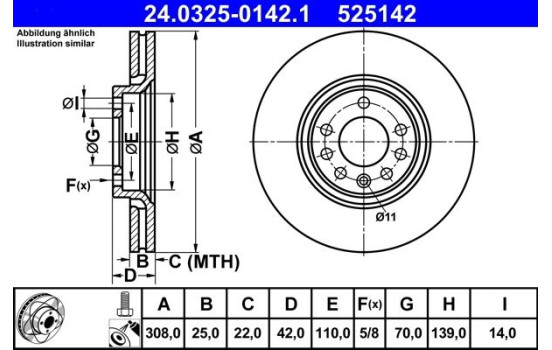 Disque de frein PowerDisc 24.0325-0142.1 ATE, Image 2