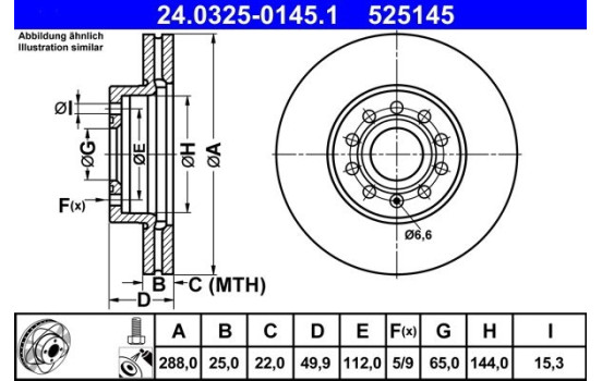 Disque de frein PowerDisc 24.0325-0145.1 ATE, Image 3