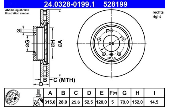 Disque de frein PowerDisc 24.0328-0199.1 ATE, Image 2