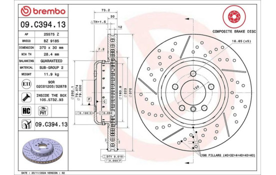Disque de frein TWO-PIECE DISCS LINE 09.C394.13 Brembo, Image 2