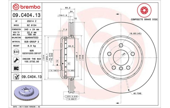 Disque de frein TWO-PIECE DISCS LINE 09.C404.13 Brembo, Image 2