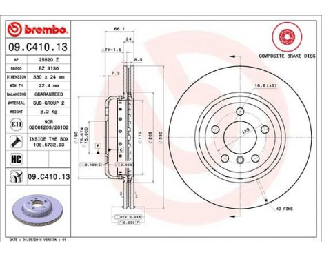 Disque de frein TWO-PIECE DISCS LINE 09.C410.13 Brembo, Image 2