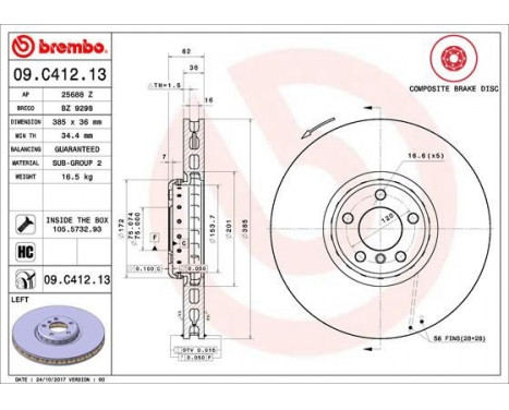 Disque de frein TWO-PIECE DISCS LINE 09.C412.13 Brembo, Image 2