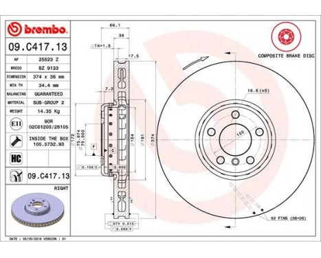 Disque de frein TWO-PIECE DISCS LINE 09.C417.13 Brembo, Image 2