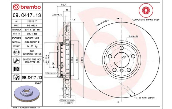 Disque de frein TWO-PIECE DISCS LINE 09.C417.13 Brembo, Image 2
