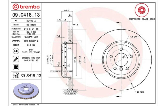 Disque de frein TWO-PIECE DISCS LINE 09.C418.13 Brembo
