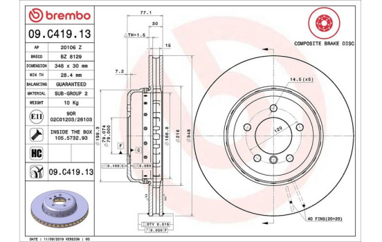 Disque de frein TWO-PIECE DISCS LINE 09.C419.13 Brembo