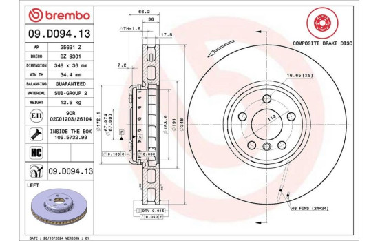 Disque de frein TWO-PIECE DISCS LINE 09.D094.13 Brembo, Image 2