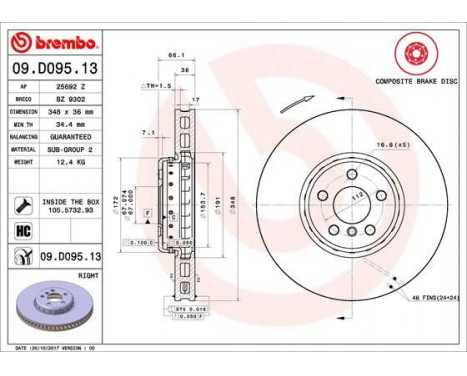 Disque de frein TWO-PIECE DISCS LINE 09.D095.13 Brembo, Image 2