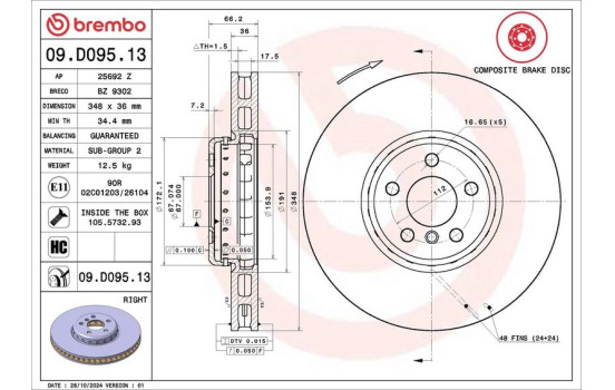 Disque de frein TWO-PIECE DISCS LINE 09.D095.13 Brembo, Image 2