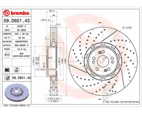 Disque de frein TWO-PIECE DISCS LINE 09.D601.43 Brembo, Image 2