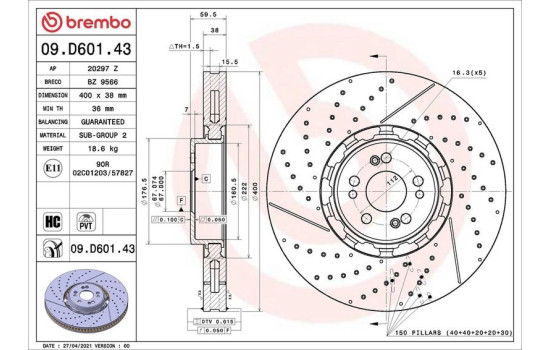 Disque de frein TWO-PIECE DISCS LINE 09.D601.43 Brembo