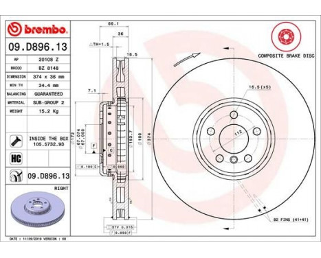 Disque de frein TWO-PIECE DISCS LINE 09.D896.13 Brembo, Image 2