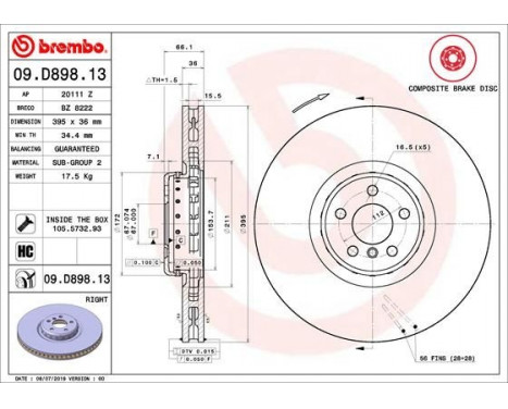 Disque de frein TWO-PIECE DISCS LINE 09.D898.13 Brembo