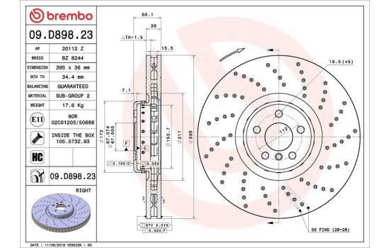 Disque de frein TWO-PIECE DISCS LINE 09.D898.23 Brembo, Image 2