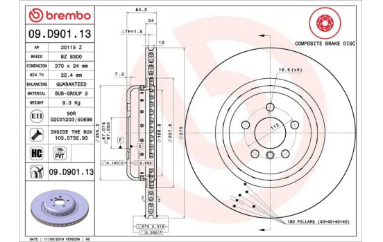 Disque de frein TWO-PIECE DISCS LINE 09.D901.13 Brembo, Image 2