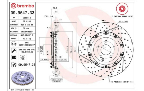 Disque de frein TWO-PIECE FLOATING DISCS LINE 09.9547.33 Brembo, Image 3