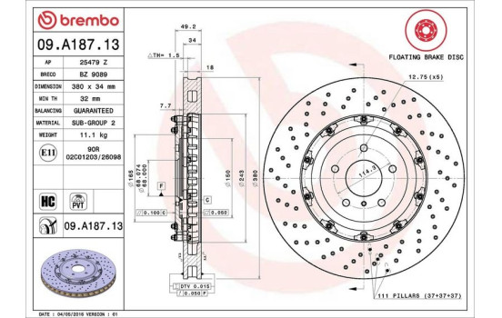 Disque de frein TWO-PIECE FLOATING DISCS LINE 09.A187.13 Brembo, Image 2