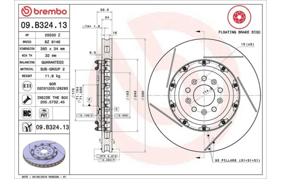 Disque de frein TWO-PIECE FLOATING DISCS LINE 09.B324.13 Brembo, Image 2