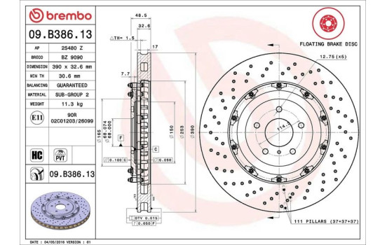 Disque de frein TWO-PIECE FLOATING DISCS LINE 09.B386.13 Brembo, Image 2