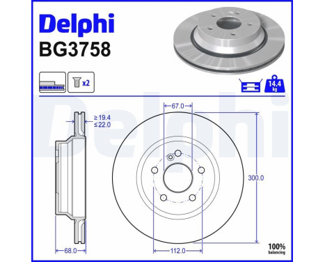JEU DE 2 DISQUES DE FREIN BG3758 Delphi