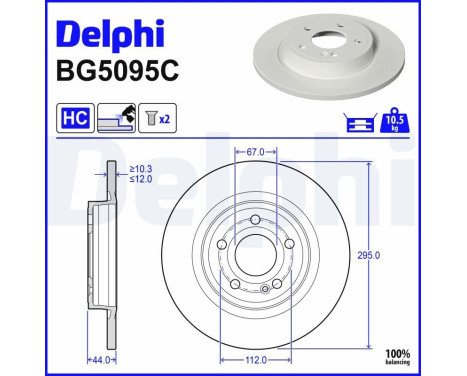 JEU DE 2 DISQUES DE FREIN BG5095C Delphi