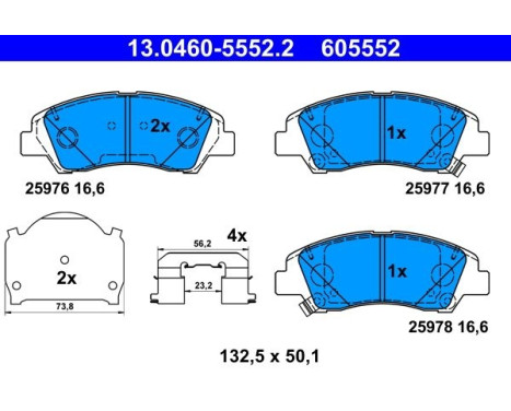Jeu de plaquettes de frein, frein à disque 13.0460-5552.2 ATE