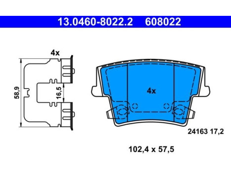 Jeu de plaquettes de frein, frein à disque 13.0460-8022.2 ATE