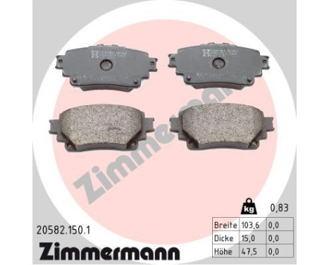 Jeu de plaquettes de frein, frein à disque 20582.150.1 Zimmermann