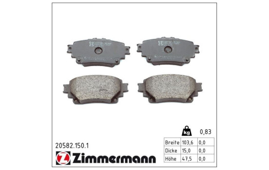 Jeu de plaquettes de frein, frein à disque 20582.150.1 Zimmermann
