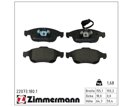 Jeu de plaquettes de frein, frein à disque 22073.180.1 Zimmermann