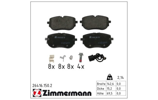 Jeu de plaquettes de frein, frein à disque 26416.150.2 Zimmermann