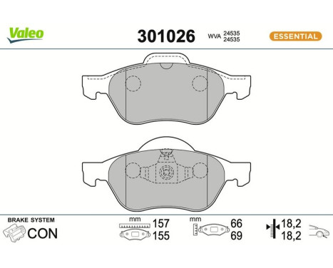Jeu de plaquettes de frein, frein à disque 301026 Valeo