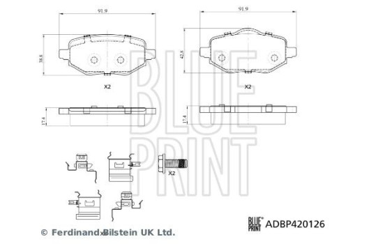 Jeu de plaquettes de frein, frein à disque ADBP420126 Blue Print