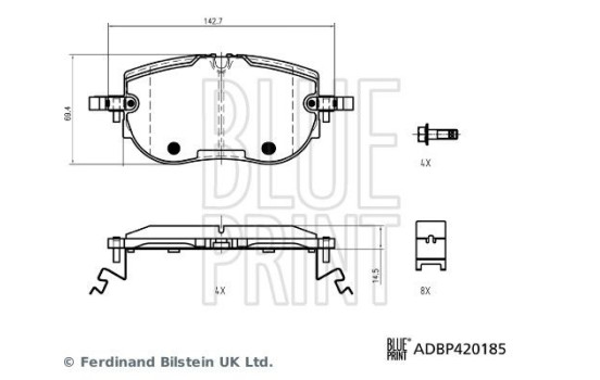 Jeu de plaquettes de frein, frein à disque ADBP420185 Blue Print, Image 2