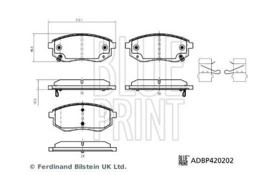 Jeu de plaquettes de frein, frein à disque ADBP420202 Blue Print