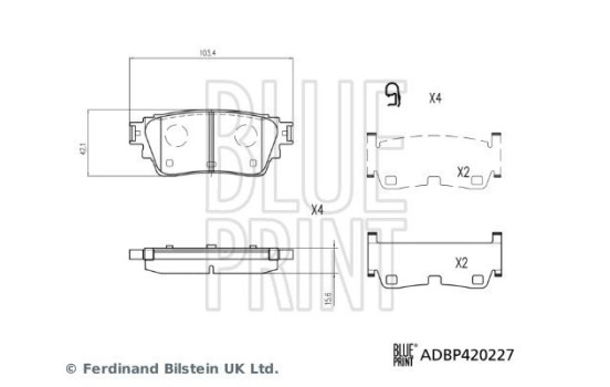 Jeu de plaquettes de frein, frein à disque ADBP420227 Blue Print
