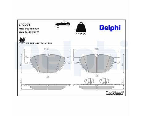 Jeu de plaquettes de frein, frein à disque LP2091 Delphi